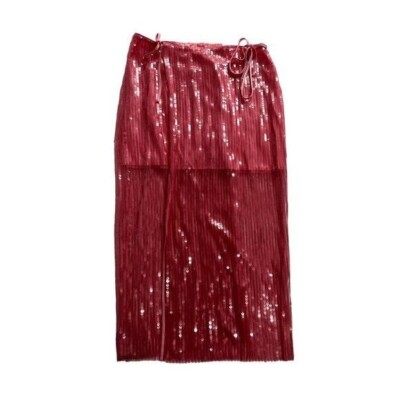 ROTATE Birger Christensen Adia Mid Rise Midi Skirt in Pink