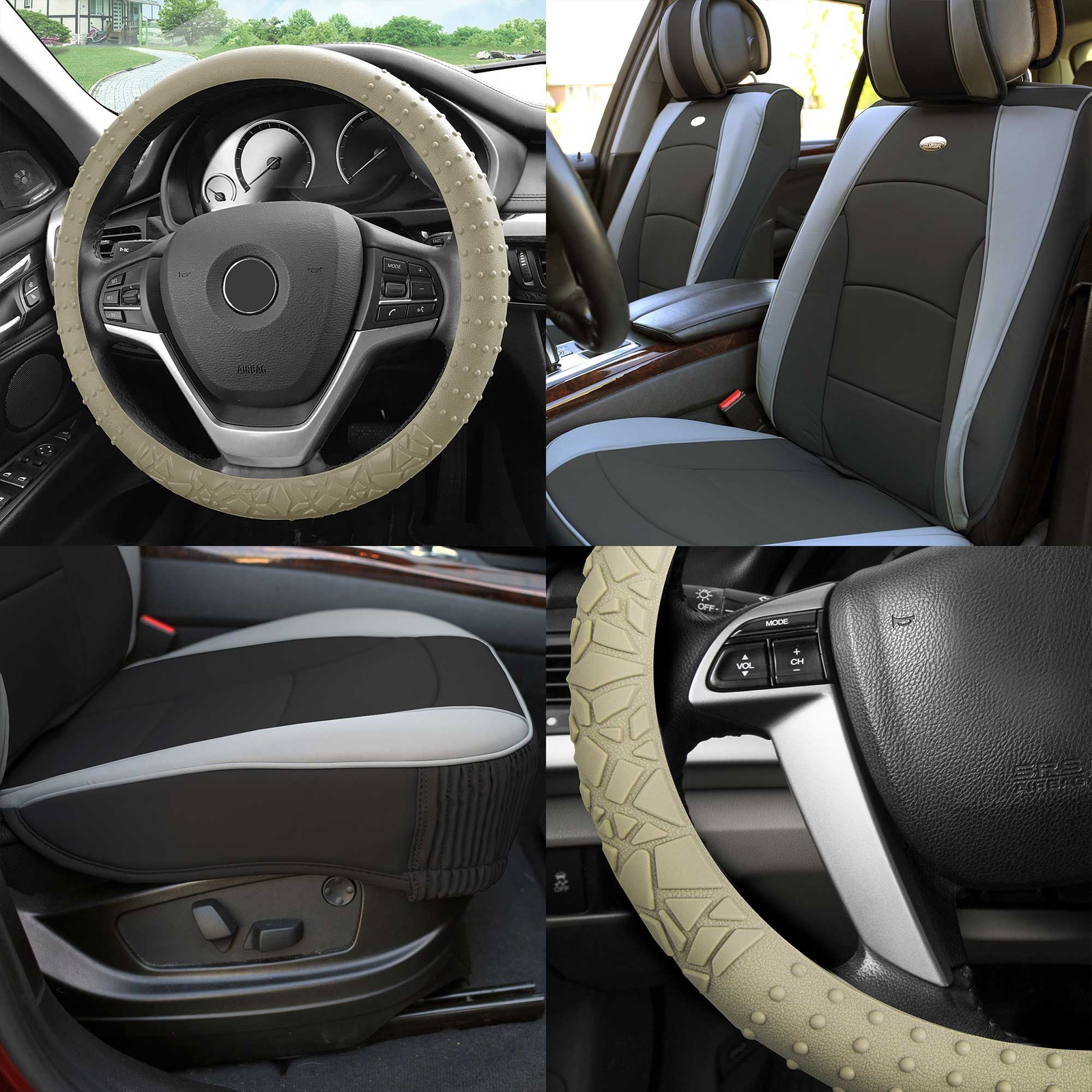 FH Group Universal Fit PU Leather Car Seat Covers for SUV Van w/ Steering Cover