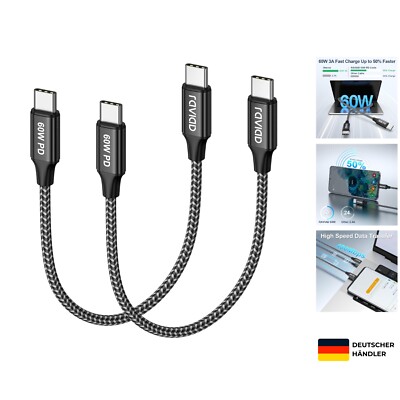 USB C auf USB C Kabel Kurz [2 Stück 0.15M], 60W 20V/3A USB Typ C PD Ladekabel...