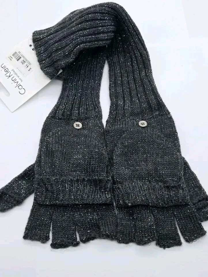 CALVIN KLEIN Women's Racer Stripe Flip-Top Glove Tan One Size NEW Gray Glitter