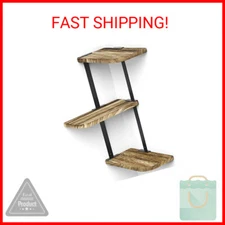 Love-KANKEI Corner Shelf Wall Mount of 3 Tier Rustic Wood Floating Shelves for B