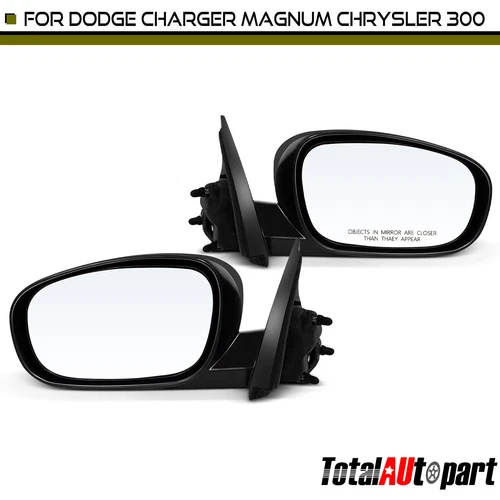 2Pcs Black Power Heated Mirror w/ Power Adjust for Dodge Charger 06-10 Chrysler