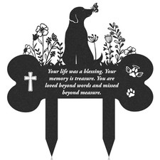 Memorial Grave Stakes - Metal Black Flowers Loss Pets Cemetery Markers Dog