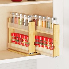 Bamboo Pull Out Spice Rack Organizer for Cabinet, Heavy Duty Slide Out Seasoning