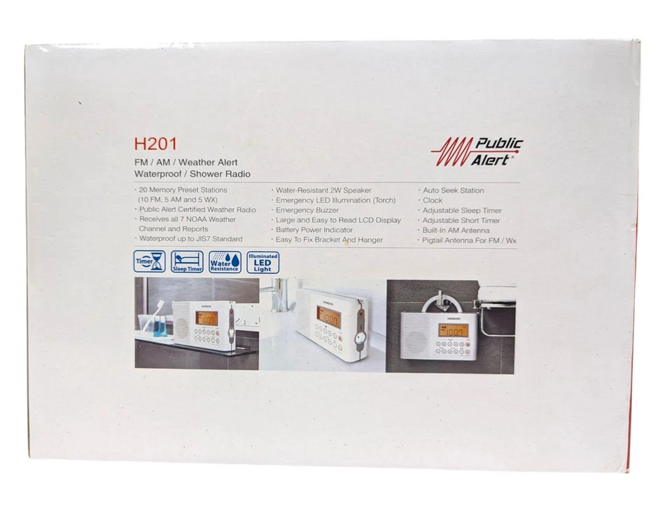 Sangean H201 Portable AM/FM/Weather Alert Digital Tuning Waterproof Shower Radio - Image 2 of 4