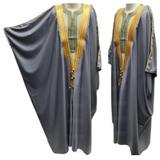 Men s Long Sleeves Arabian Bisht Grey Cloak Arab Dress Thobe Islam Robe Eid