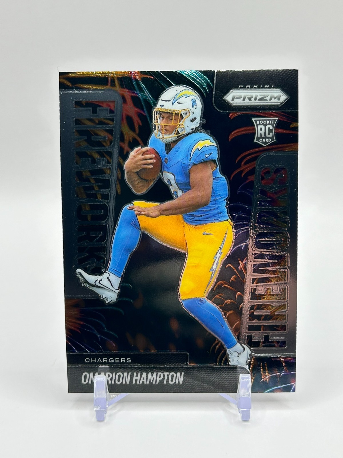 2025 Panini Prizm Omarion Hampton RC Rookie Fireworks #17 Chargers