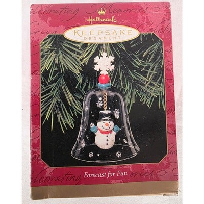 Vintage 1999 Halmark ''Forecast for Fun'' Clear Bell w/Snowman Ornament NOS NIB