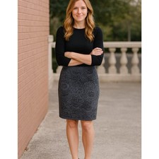 Eileen Fisher Gray Patterned Wool Blend Knit Pencil Skirt S Work Office