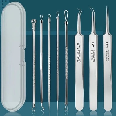 8-Piece Blackhead Remover Kit   Professional Stainless Steel Acne Extraction Set