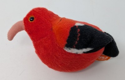 Wild Republic Audubon Birds I'iwi Iiwi Plush 5  Red Hawaiian Bird With Sound