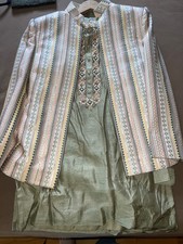 Mens Indian Wedding Full Set Attire: Jacket, Kurta, Pant