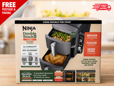 Ninja Double Stack XL Air Fryer, Vertikale Dual Drawer AirFryer Schwarz 9,5L