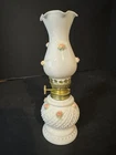 Vintage Milk Glass Oil Lamp Pink Roses Brass Burner UNTESTED Japan
