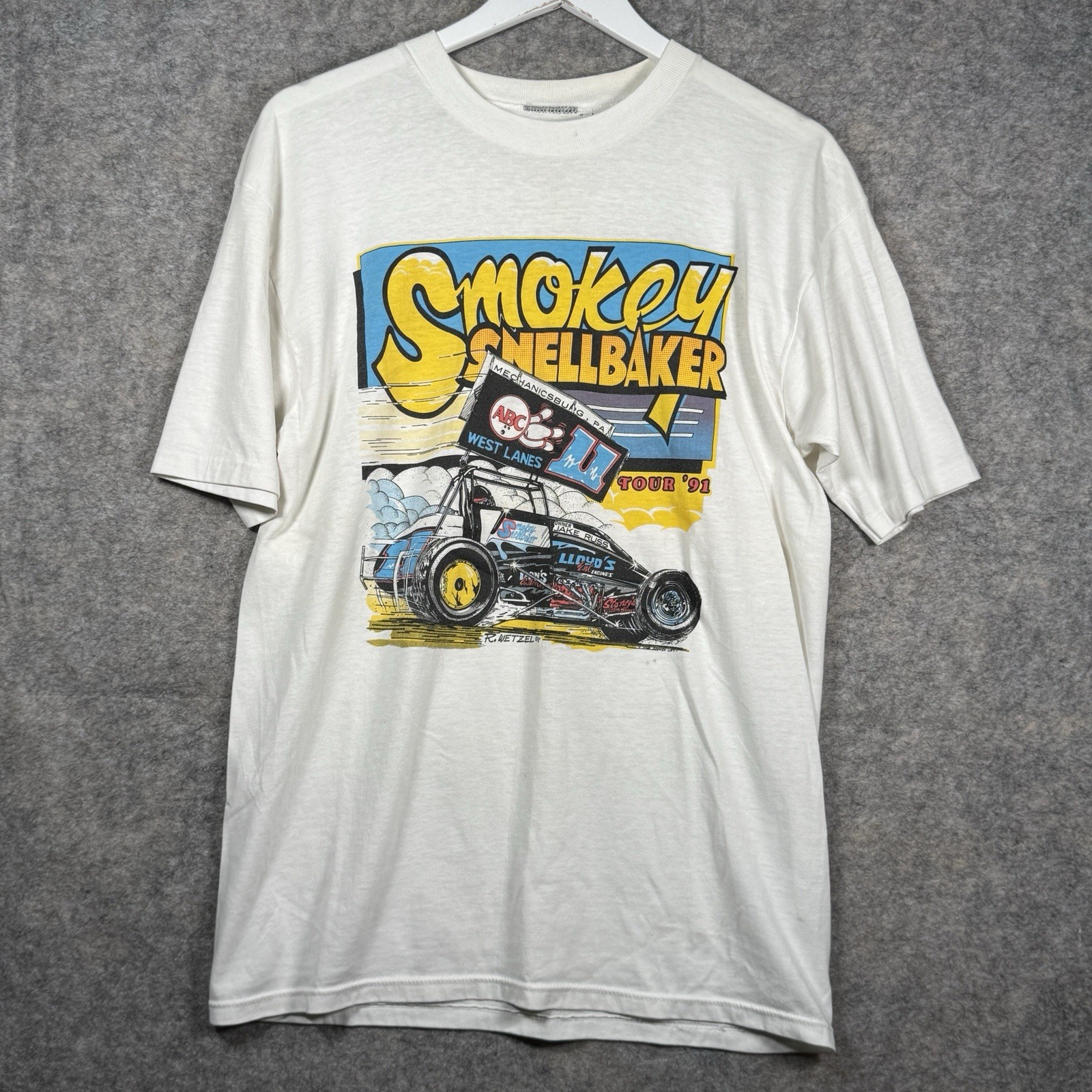 Vintage 90s Larry Smokey Snellbaker Sprint Car Racing T Shirt Mens Size L 19x25