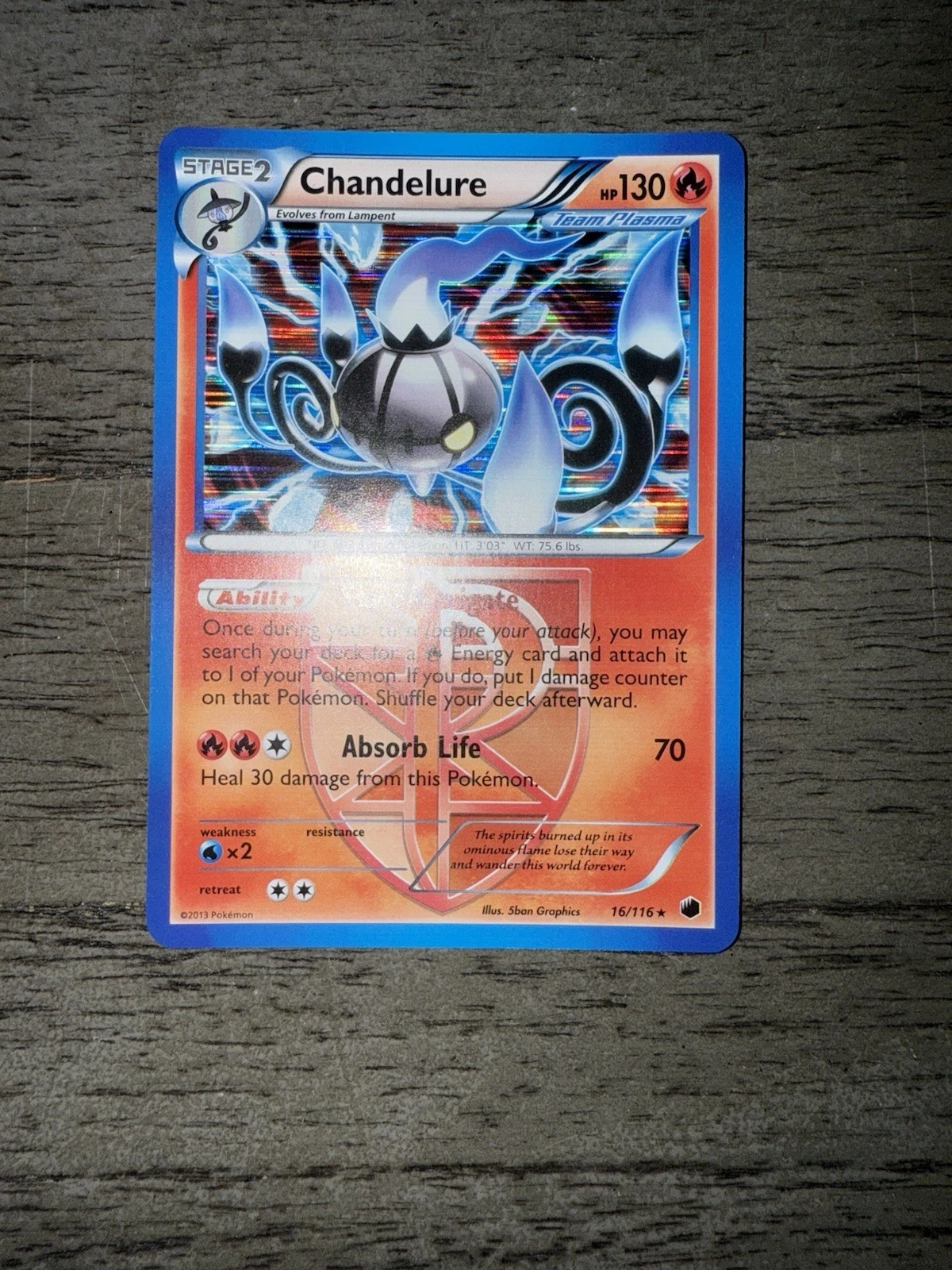 Pokemon 2013 Chandelure 16/116 NM Plasma Freeze Holo Card