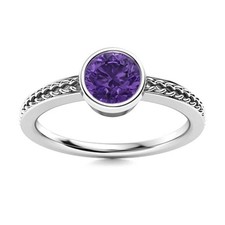925 Silver Crown Chakra Natural Amethyst Solitaire Bezel Engagement Ring