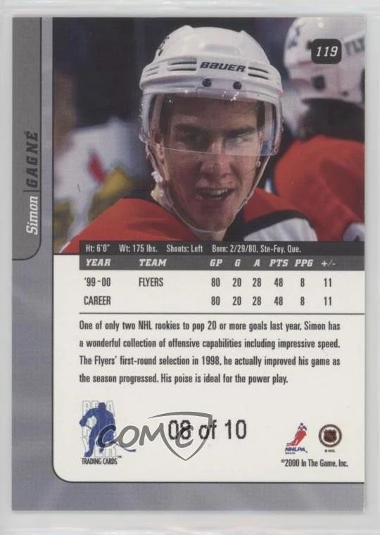 2000-01 ITG Be A Player Signature Series Emerald /10 Simon Gagne #119 - Image 2 of 2