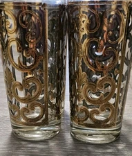 4 Vtg Georges Briard 22K Spanish Gold Double Highball Glass Mcm