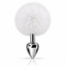 Bunny Tail Butt Plug (White) Faux Fur Cosplay Animal Bushy Tail Sex Toy