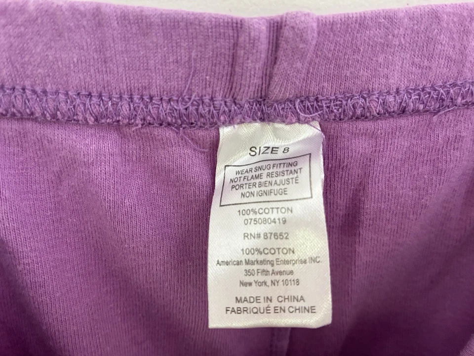 Pantalones de pijama de cintura elástica 100 % algodón con ribete rosa púrpura liso para niños y niñas 8 Foto 2 de 4