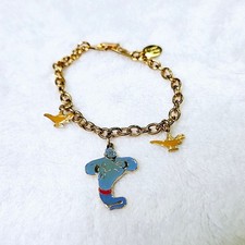 Disney Aladdin Genie Charm Bracelet Enamel Gold Tone Chain Small Wrist Youthful