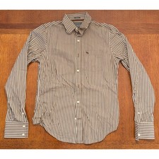 Abercrombie  Fitch Mens Muscle Fit Striped Button Down Shirt Brown White Small