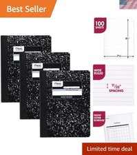 Composition Notebook, 3 Pack, Wide Ruled Paper, 7-1/2" x 9-3/4", 100 Sheets p...
