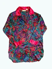 Victorias Secret Gold Label Satin Night Shirt Top Floral Button Down Sz P/S