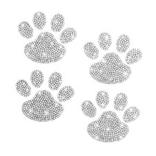 4PCS Crystal Car Decoration Stickers, Bling Rhinestone Dog Paw Print, White