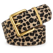 Wide Chunky Belt for Dresses Fashion Thick Suede Belt with Gold Buckle, Leopa...