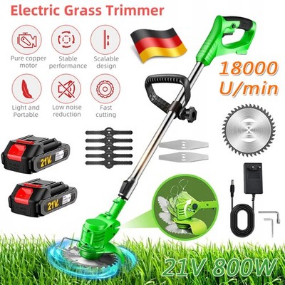 Akku Rasentrimmer mit 2 Akkus & Ladegerät Elektro Freischneider Motorsense 800 W