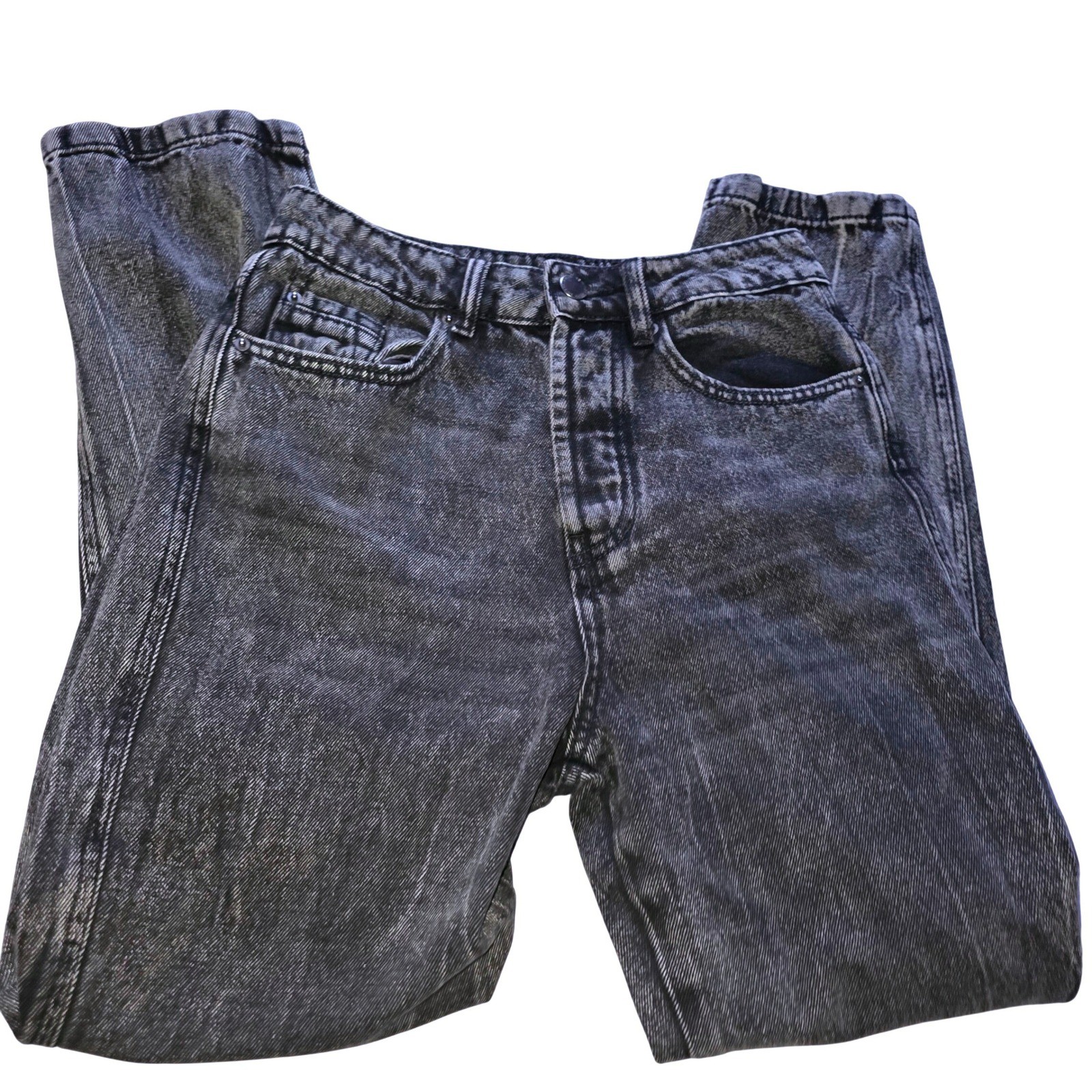 Stradivarius Mom Jeans Gray Black Wash Denim High Rise Button Fly Women's Size 2-image