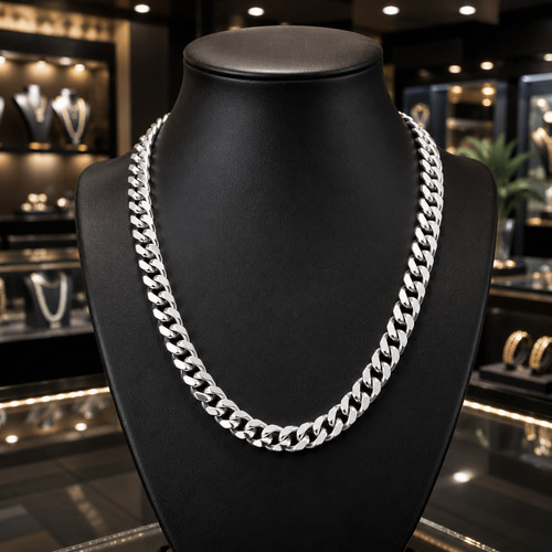 11mm Silver Curb Chain Necklace – 22" Stainless Steel Heavy Link for Men & Unise