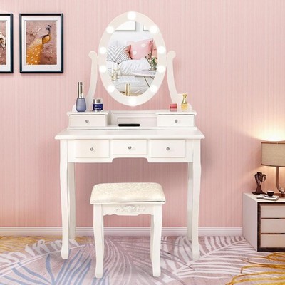 Makeup Dressing Table Vanity Set With Mirror 10 Led Lights for Girls Xmas Gifts
