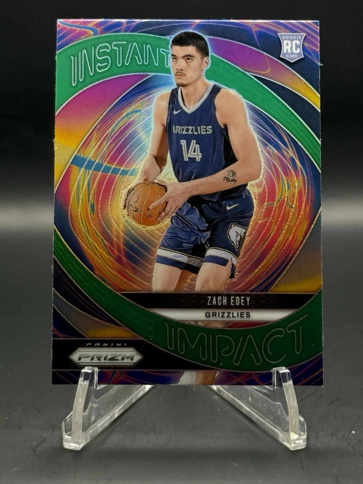 2024-25 Panini Prizm #25 Zach Edey Instant Impact Green Prizm RC Grizzlies