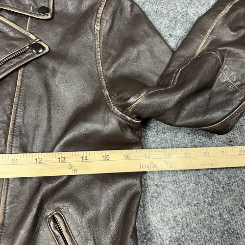 Old Navy Leather Jacket Womens Small Moto Biker Belted Zip Distressed - Picture 11 of 15