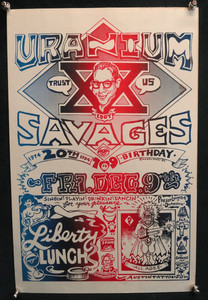 1994 URANIUM SAVAGES 20th Anniv concert poster LIBERTY LUNCH Austin TX Kerry Awn