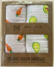 NEW 2-Pack Organic Muslin Cotton Swaddle Blanket Baby 47" Avocado Carrot Garden