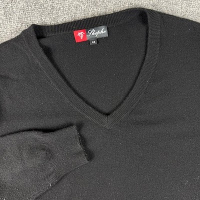 Shephe V-Neck Sweater Size 48 Black 100% Cashmere Knit Pullover Luxury Flaw Mens