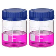 250ml Glass Wide Mouth Reagent Media Storage Bottle with Blue CapClear2Pcs