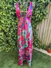 Peacock Feather Summer Holiday Maxi Evening Dress Size M