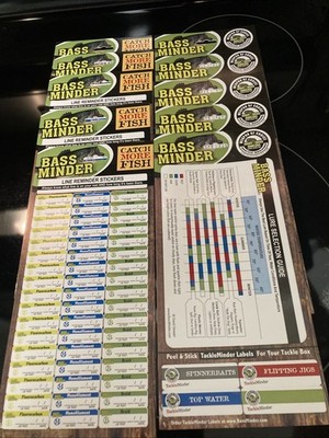 Bass Minder Line Reminder Stickers, Lure Selection And Tackle Box Labels. 5ea