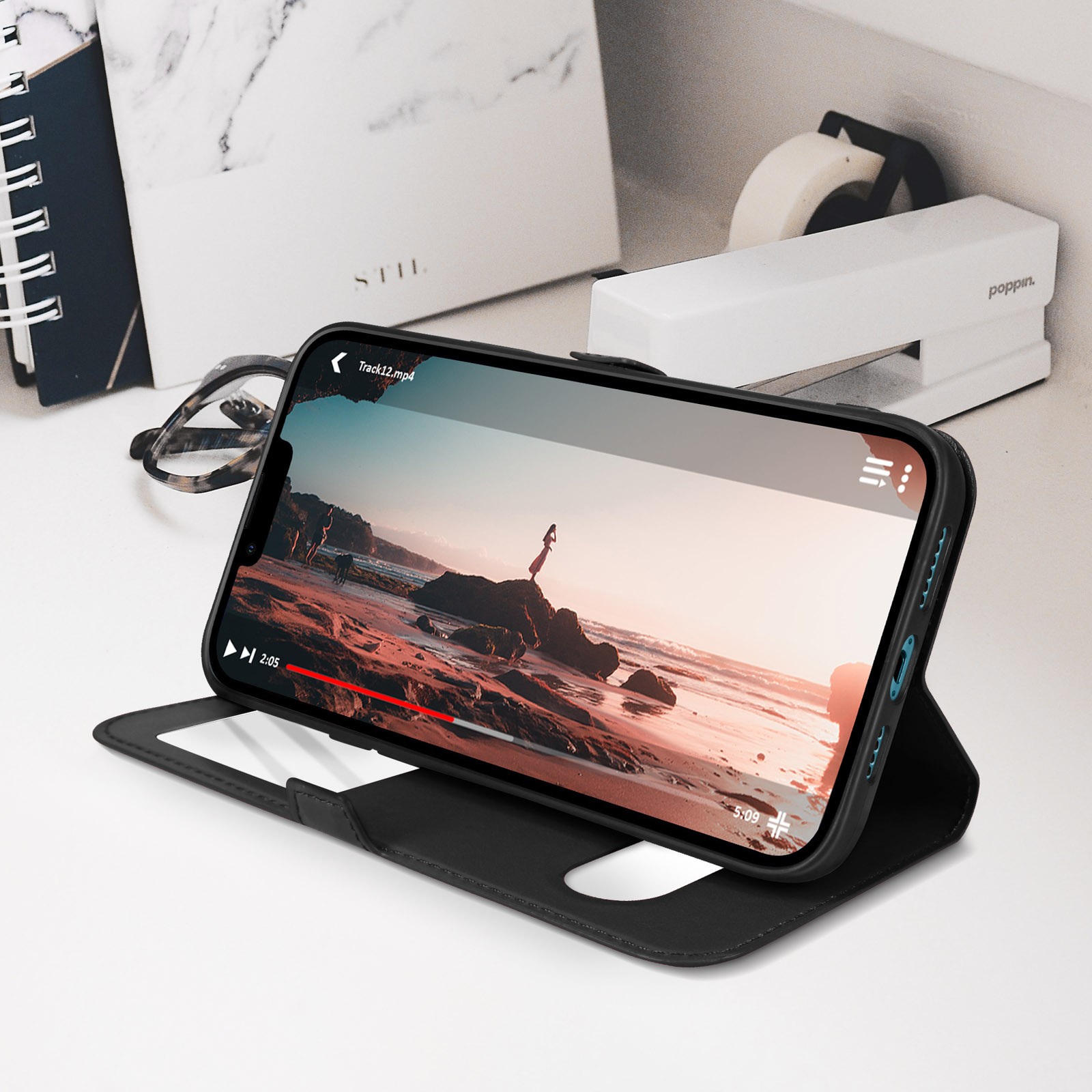 Coque iPhone 13 Pro Max double fenêtre antichoc protégeant l'écran avec support - 4