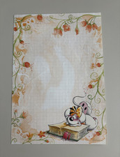 Diddl Sammelblatt - A5 - kariert - Diddlmaus mit Buch - Blumenrand