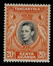 KUT GVI SG139b, 20c black & orange, NH MINT. Cat £11.