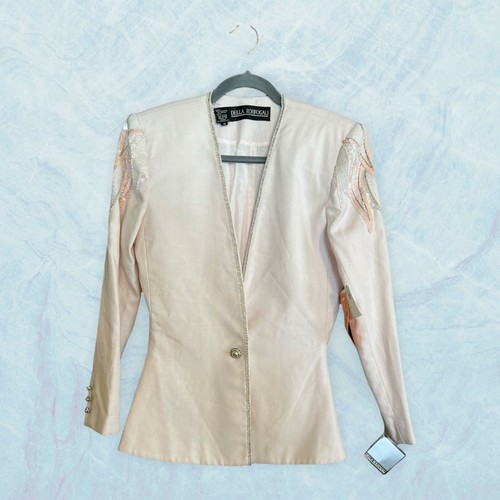 Women's Della Roufogali Pale Pink Blazer With Sequin & Beaded Embellishments. Si - Picture 2 of 12