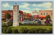 Linen Old Cars Signs Clock Tower Park Avenue Lake Wales Florida P343A