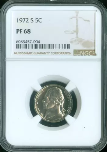 1972 S Jefferson Nickel NGC PF68 Quality