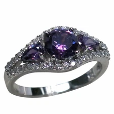 LUXURIOUS 1 CT THREE STONE AMETHYST 925 STERLING SILVER RING SIZE 5-10